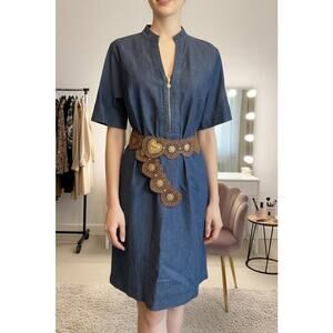 Anne Klein Dark Blue Denim Zip-Front Dress Size 10